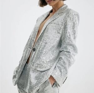 NA-KD oversized Silver Sequin Blazer